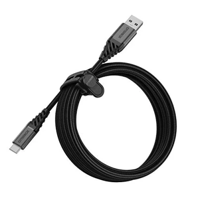 Imagen de Otterbox Cable Reforzado Premium de Nylon USB a C, Carga para Smartphone e Tablet, Ultra Resistente, testeado doblados y torsiones, 3M, Negro