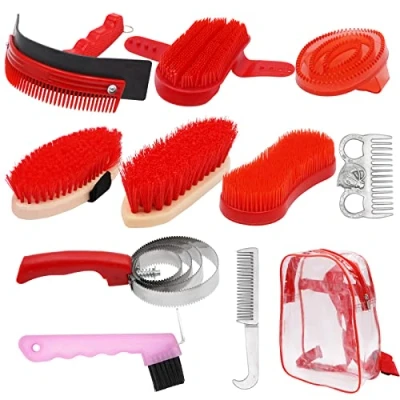 Imagen de MUALROUS Kit De Aseo Para Caballos 10 Piezas Profesional Cuidado Caballos, Cepillo Ecuestre, Peine Curry, Herramienta Limpieza Juego Caballo o Pony