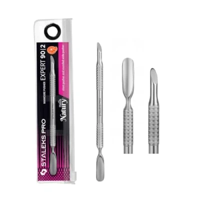 Imagen de STALEKS PRO by Natury Nails Empujador de cuticulas doble. punta inclinada + ancha redondeada. Manicura y Pedicura. Acero inoxidable. Expert 90/2