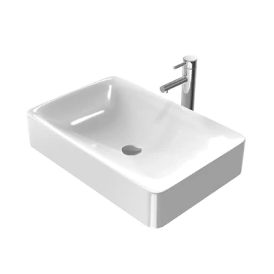 Imagen de EMKE lavabo de encimera 60 x 40 12 cm, pequeño para invitados, baño, cerámica, cuadrado, color blanco