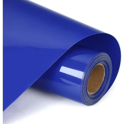 Imagen de HIKENRI HTV Azul Brillo Rollo Vinilo Textil 12&quot; x 10&#039;(30.5 305CM) Imprimible Transferencia Corte Adhesivo Blanco Ironfix Para Impresión de Bricolaje,Manualidades