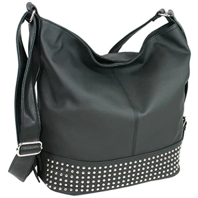 Imagen de JENNIFER JONES Bolso grande para mujer, bolsa de hombro con remaches, color negro, talla X Large (negro)