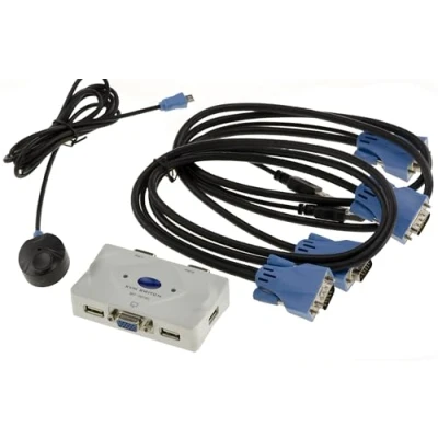 Imagen de Kalea INFORMATIQUE Caja de compartición KVM Switch para 2 PC. Monitor VGA, Teclado y ratón USB, con Mando a Distancia Cables suministrados.