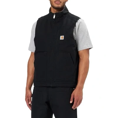 Imagen de Carhartt Chaleco utilitario en lona de algodón con efecto desgastado Sherpa Lined, cuello perkins, Loose Fit Para Hombre, Negro, M