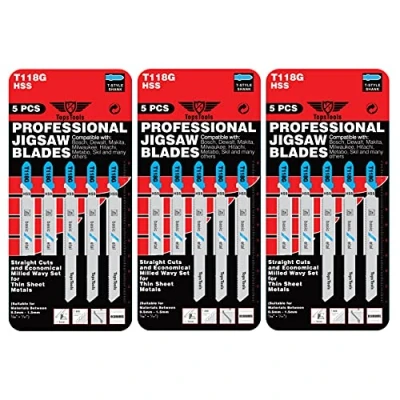 Imagen de TopsTools T118G Juego de 15 hojas sierra calar corte metal compatibles con Bosch, Dewalt, Makita, Milwaukee y muchos más