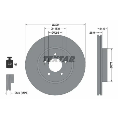Imagen de TEXTAR PRO 92235403 Disco de freno 320 28 05/05 115 ventilación interna revestido sin perno sujeción rueda, buje rueda