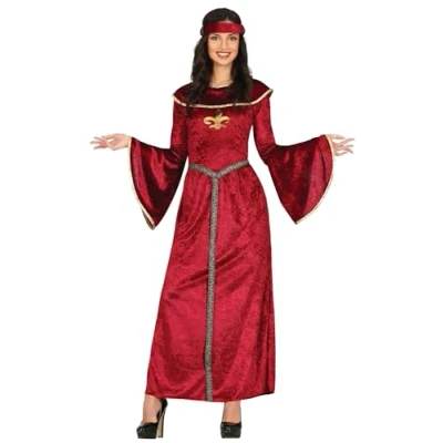 Imagen de FIESTAS GUIRCA Disfraz de Princesa Medieval Vestido Rojo con Adornos Dorados para Mujer Adulta Talla M 38 40