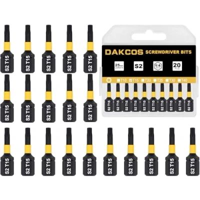 Imagen de DAKCOS T15 Bit, Torx Bit T15, surtido de puntas S2, punta atornillado 1/4&quot; vástago hexagonal (longitud 25 mm, 20 piezas)