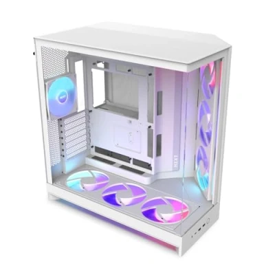 Imagen de NZXT H9 Flow RGB+ (2025) Caja de PC ATX Torre Media Gran Flujo Aire Doble Cámara Incluye 7 Ventiladores RGB (6 x 140mm, 1 120mm) y concentrador Control Blanco