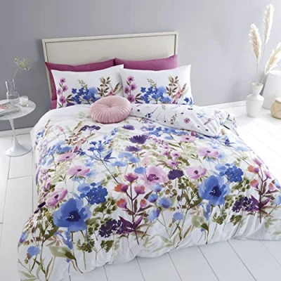 Imagen de Catherine Lansfield Bedding Country Floral Juego de Funda edredón con Fundas Almohada, diseño Floral, Color Rosa y Azul