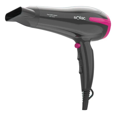 Imagen de Solac Secador de Pelo Fast 2200 Légere Ultra Ligero 340g 2200W Potencia 3 Temperaturas y 2 Velocidades Botón Aire Frío Filtro Extraíble Mango Ergonómico Anilla para Colgar