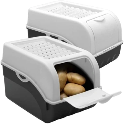 Imagen de ARTECSIS Caja para Guardar Patatas con Tapa Juego de 2, Blanco aprox. 4kg Patatas, Cebollas, Verduras, Frutas