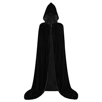 Imagen de Pekelin Cape con Capucha,Capa de Terciopelo Unisex Capas Halloween Disfraces la Colección Cosplay Disfraz para Carnaval Navidad Halloween(Negro XXL)