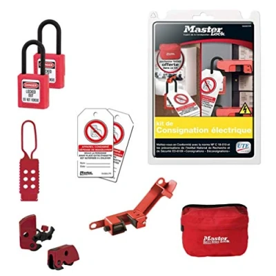 Imagen de Master Lock ELECKIT FR Kit de comprobación eléctrica Contiene candados dieléctricos, Bloques disyuntor, Etiquetas Defensa maniobra, Gancho, 23.4 cm x 20.0 6.0
