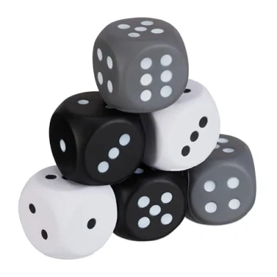 Imagen de Relaxdays Set de 6 Dados Gigantes Gomaespuma, Juego Habitación Infantil, Cubos, 7,5 x cm, Negro/Blanco/Gris