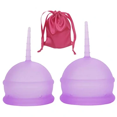 Imagen de Paquete de 2 Copas menstruales silicona suave grado médico para mayor comodidad y ajuste Tamaño grande pequeño Almohadilla sanitaria alternativa al tampón