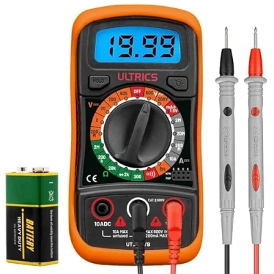 Imagen de ULTRICS Multimetro Digital Profesional, Voltímetro Amperímetro Ohmímetro Probador Voltaje Continuidad, Medidor Corriente, Mini Multímetro Portátil con Pantalla LCD para Medir OHM AC DC Resistencia