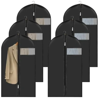 Imagen de Fundas de ropa 60 x 100 cm, juego 6, funda protectora para antipolvo, impermeable con cremallera, colgar almacenamiento camisa, trajes y abrigos Clothes