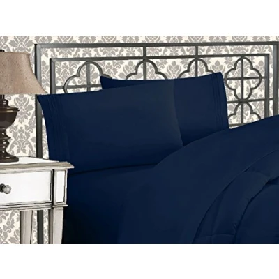 Imagen de Elegant Comfort Juego de sábanas Microfibra Lujoso 1500 Hilos Hotel, Tres líneas Bordadas, 4 Piezas, Resistente a Las Arrugas y decoloración, King, Azul Marino