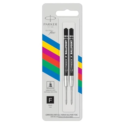 Imagen de Repuesto para boligrafo Parker Tinta Negra Punta fina 2 piezas Se entrega en blister