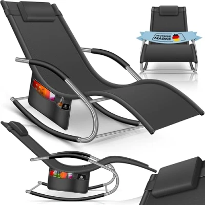 Imagen de KESSER® Tumbona Plegable de jardín Silla Mecedor ergonómicas reclinables Resistente a la Intemperie 150 kg Carga