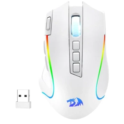 Imagen de Redragon M612 PRO RGB Ratón óptico para juegos, 8000 DPI con cable/inalámbrico, 9 botones programables y 6 modos retroiluminados, BT 2.4G inalámbrico, soporte de software, color blanco