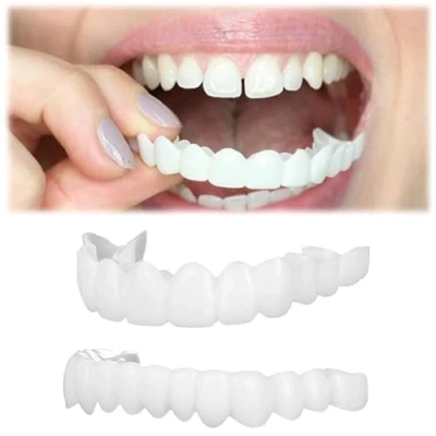 Imagen de Flipped Warmth Carillas Dentales, 2 Pares Dientes Postizos Temporales De Superior E Inferior, Dentadura Postiza Fundas Dentales Ajustables Para Cubrir Picados Blancos