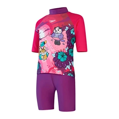 Imagen de Speedo Learn to Swim Sun Protection Top &amp; Short Rash Guard Set Niñas, Magic Sangria/Rosa cereza/Sweet Taro, 6 9 M