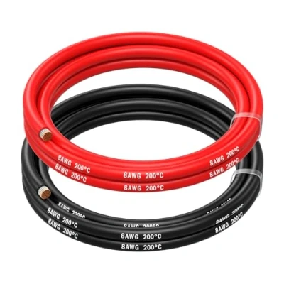 Imagen de MMOBIEL Cables de batería rojo y negros 8 AWG 10 mm² 1,5 m / 5 pies longitud. Pinzas conexión a con 1650 hilos eléctricos silicona: para aeronaves, camiones turismos