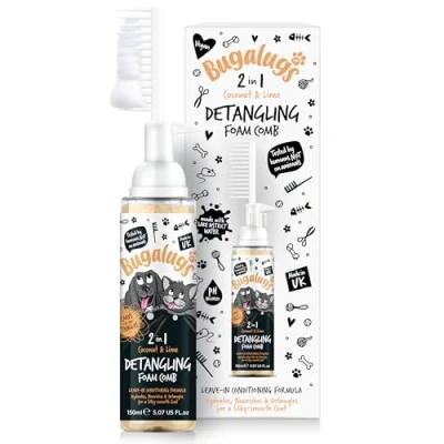 Imagen de Bugalugs Peine de espuma Desenredante para mascotas, spray acondicionador eliminar enredos. Fórmula profesional aseo perros con proteína trigo. en aerosol
