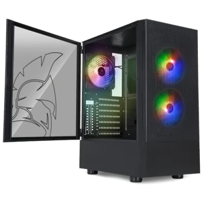 Imagen de EMPIRE GAMING Caja PC Gamer Sapphire ARGB Mid Tower ATX/Micro ATX/ITX Puerta Lateral de Vidrio Templado 3 Ventiladores Pines 5 Voltios LED RGB Direccionable 120MM MB Sync Negro