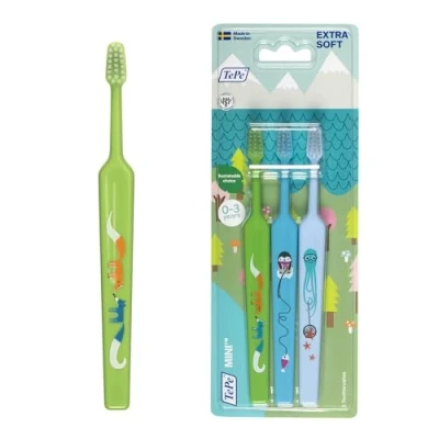 Imagen de TePe Mini extra Soft Set de 3 cepillos dientes, Cepillo dientes suaves para bebés y niños pequeños 0 a años manual niños/cepillo pequeño