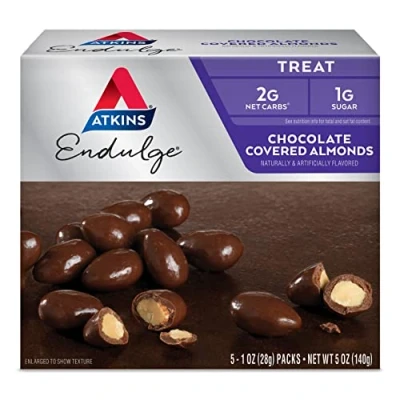 Imagen de Endulge cubiertas de chocolate, almendras, 5 paquetes, 1 oz (28 g) Cada Atkins