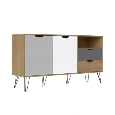 Imagen de MOMMA HOME Aparador, Buffet, Salón Comedor 2 Puertas y cajones, Modelo Estocolmo, Acabado en Roble, Blanco, Gris Oscuro Claro Medidas: 140 cm (Ancho) x 40 (Fondo) 65 (Alto)