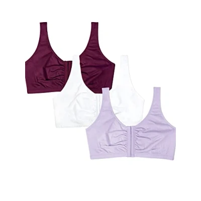 Imagen de Fruit of the Loom Sujetador de algodón para Mujer Deportivo, Opaco, Lila Susurro/Blanco/Púrpura Terciopelo, 38 (Pack 3)