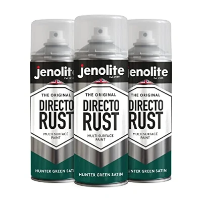 Imagen de JENOLITE DIRECTORUST Pintura en aerosol satinada VERDE CAZADOR 3x400ml multisuperficie todo uno: metal, madera, plástico Aplicar directamente sobre el óxido RAL 6028