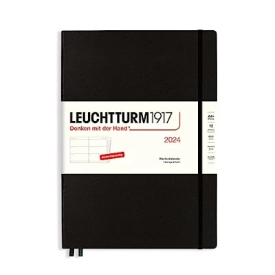 Imagen de LEUCHTTURM1917 367605 Master Agenda semanal (A4+) 2024, con cuaderno adicional para direcciones y aniversarios, color negro, alemán, 12 meses