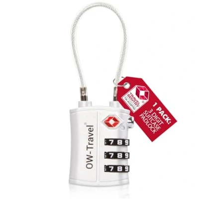 Imagen de OW Travel candado Combinacion Cable Acero Flexible Anti robo. maleta TSA numerico 3 Digitos. Candados mochila y maletas. Taquilla Gimnasio. andado seguridad equipaje Plata 1