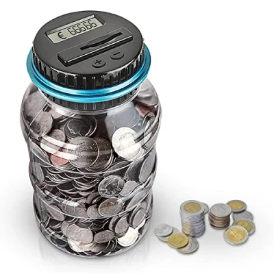 Imagen de AOZBZ Contador Digital de Hucha, Automático Moneda Contando Caja Dinero para Niños y Adultos, Banco Seguro Ahorro Contenedores Pote Pantalla LCD Gran Capacid