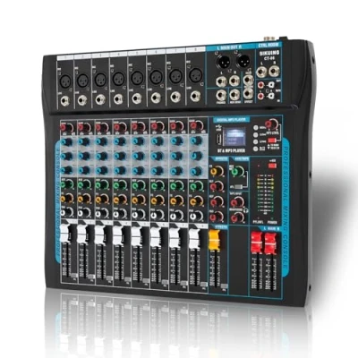 Imagen de mezclador de audio 8 canales, 16 DSP, efecto con unidad USB para grabación ordenador, potencia 48 V, XLR Microphone Jack DJ, karaoke, estudio streaming grabadora