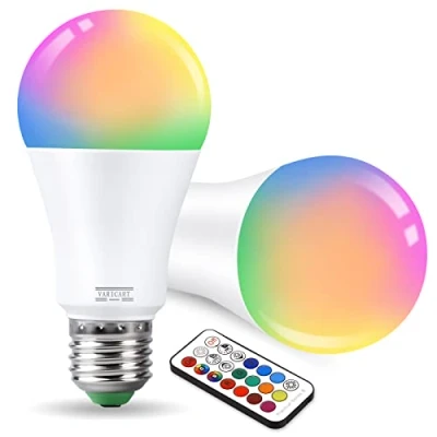 Imagen de VARICART Bombillas Colores LED E27 10W Blanco Frío 6000K Cambio de Color Bombilla RGB 12 Color, Lampara Edison Regulable Control Remoto, 100W Equiv. para Bar Fiesta Decoración (Pack 2)