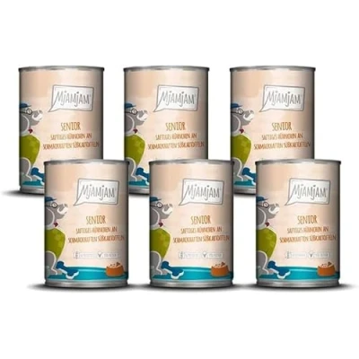 Imagen de MjAMjAM Comida húmeda Premium para Perros Senior jugoso Pollo con sabrosas Batatas, Pack de 6 (6x400g), sin Cereales