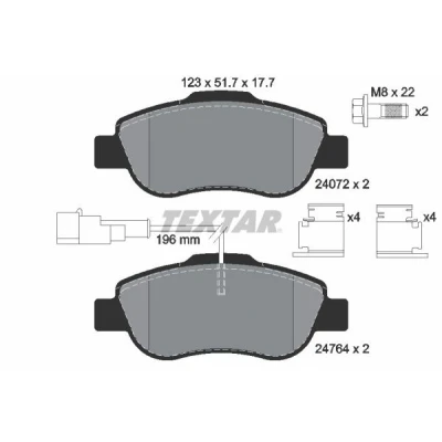 Imagen de TEXTAR 2476401 Juego de pastillas freno con contacto aviso desgaste incorporado FIAT: 500 C Cabrio, FORD: KA Hatchback
