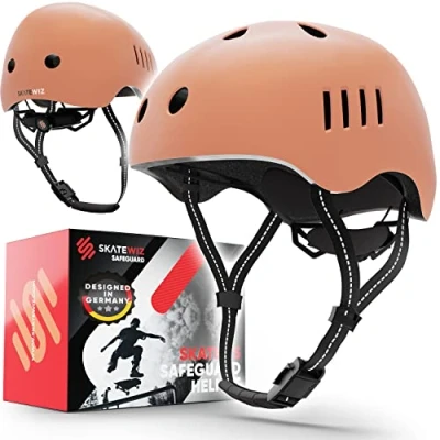 Imagen de SKATEWIZ Casco Patinete, Bici Niño Bicicleta Niño, Niña Patines Niña, Capacete Criança, Infantil Safeguard S 49 53cm Rojo Coral