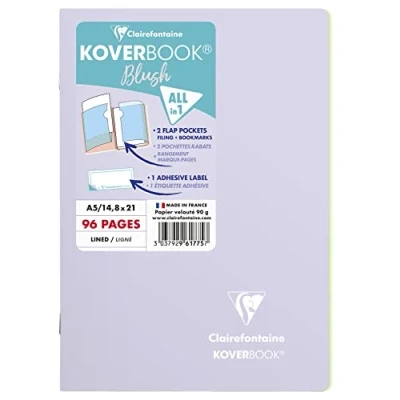 Imagen de Clairefontaine Ref 961775C Koverbook Blush Grapado Cuaderno (48 hojas) Tamaño A5, con forro de papel vitela cepillado 90 g/m², tapa Polypro pastel Lila