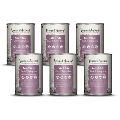 Imagen de Venandi Animal, Comida húmeda para Gatos, Pato y Pavo, 6 x 400 g, Pack de 6, sin Cereales con Carne