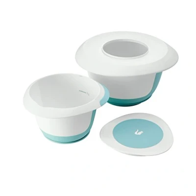 Imagen de keeeper Set de Cuencos Mezcla 4 en 1, Con Protección Antisalpicaduras, Rascador Masa, Ventosa y Superficie Antideslizante, Plástico sin Bisfenol A, Colección Marla, Verde Menta/Blanco