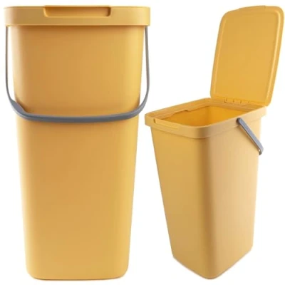 Imagen de KADAX cubo de basura con tapa y asa, plástico, separación rectangular abatible (amarillo, 25 L)