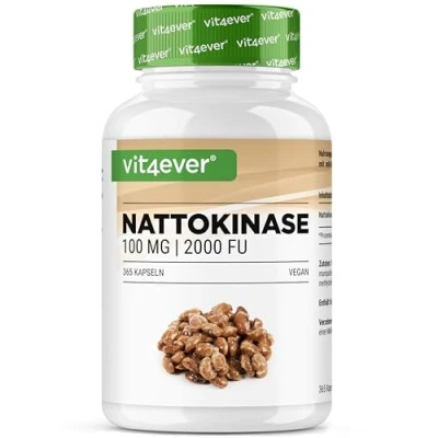 Imagen de Natokinasa 365 cápsulas con 100 mg cada una (20.000 FU/g) 12 meses de suministro Alta dosis Vegano Sin ingeniería genética aditivos no deseados