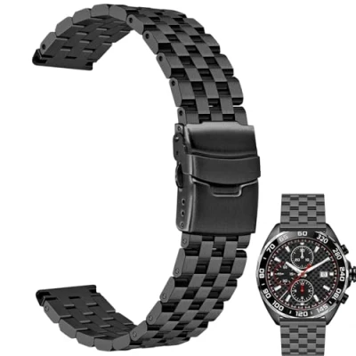 Imagen de Juntan Correas Reloj 18mm Banda Repuesto Metal Pulsera de Acero Inoxidable para Hombres Mujeres Cierre Desplegable Negro